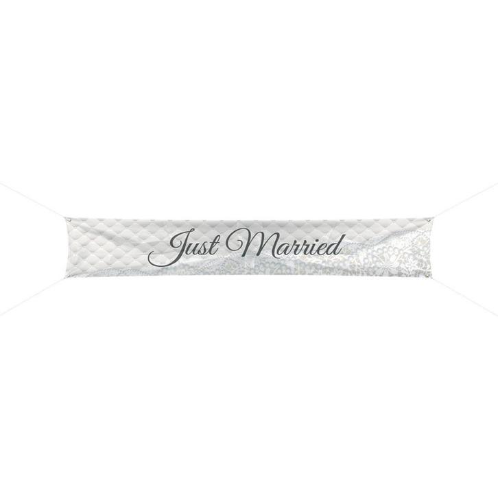 Just Married Banner 3m, Hobby en Vrije tijd, Feestartikelen, Nieuw, Verzenden