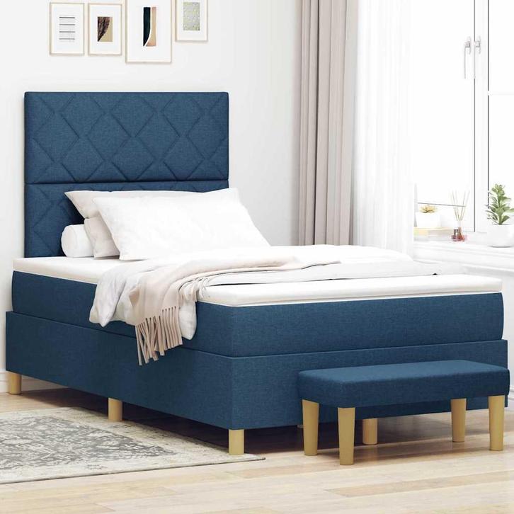 vidaXL Boxspring bed met matras met hoofdeinde Blauw 120 x, Huis en Inrichting, Slaapkamer | Bedden, Nieuw, Verzenden