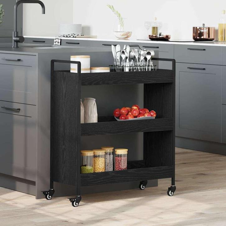 vidaXL Keuken Trolley Zwart Eiken 70 x 30 x 82 cm Bewerkt, Huis en Inrichting, Keuken | Keukenbenodigdheden, Nieuw, Verzenden