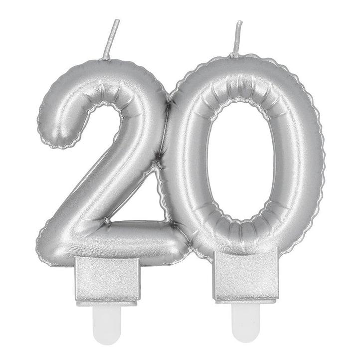 Zilveren Kaars 20 Jaar 8cm, Hobby en Vrije tijd, Feestartikelen, Nieuw, Verzenden