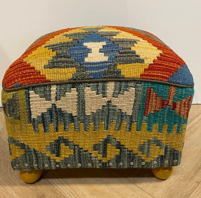 Poef - Wol, Hout, Antiek en Kunst, Kunst | Designobjecten