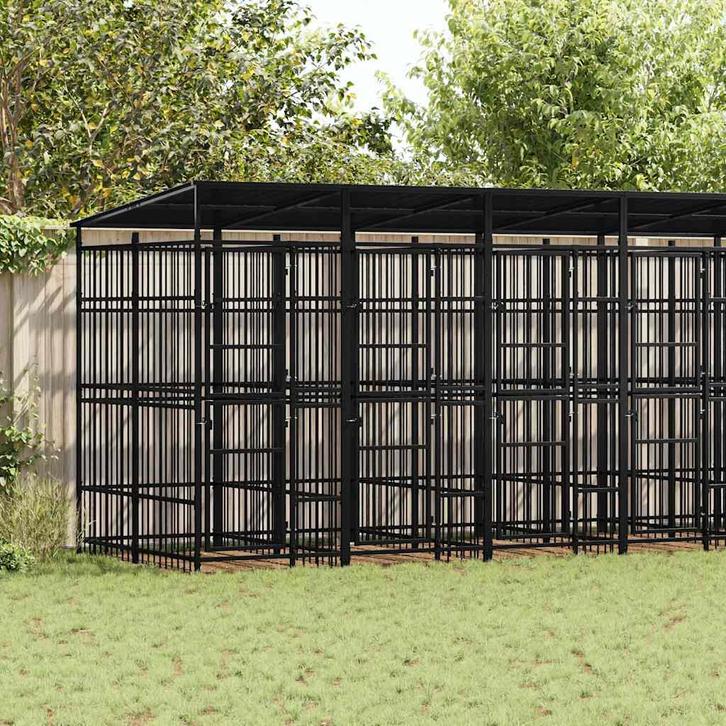 vidaXL Hondenkennel met dak 12,9 m² staal, Dieren en Toebehoren, Hondenbenches, Nieuw, Verzenden