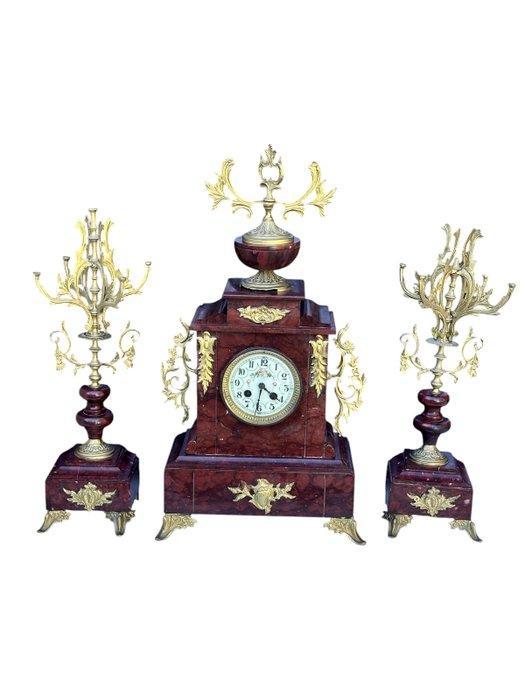 Klok en garnituur set (3) - Messing - 1850-1900, Antiek en Kunst, Antiek | Klokken