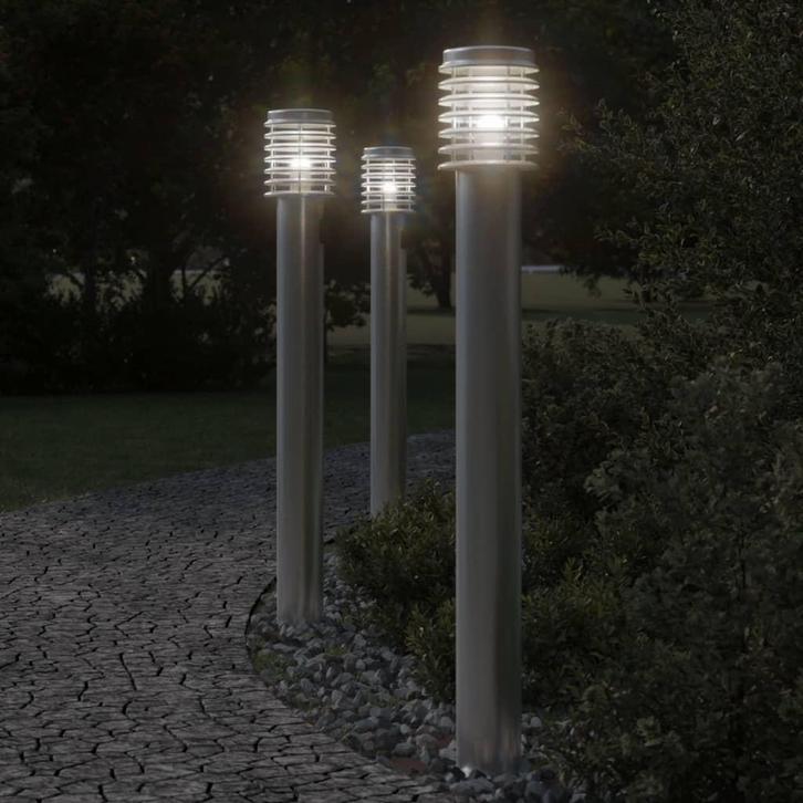 vidaXL Vloerlamp voor buiten 3 st 110 cm roestvrijstaal, Tuin en Terras, Buitenverlichting, Nieuw, Verzenden