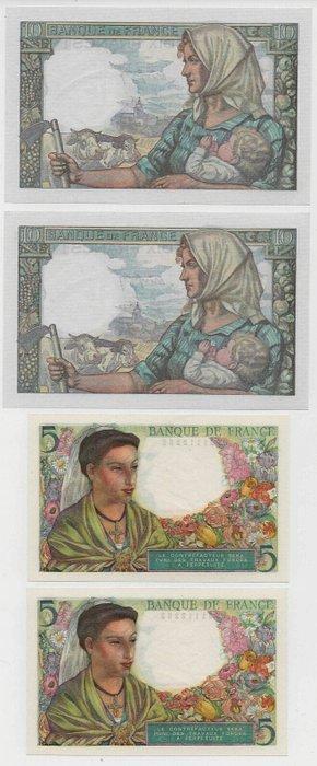 Frankrijk. - 2 x 5 and 2 x 10 Francs - 1942/1943 -, Postzegels en Munten, Munten | Nederland