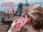 Schattige Roze Kat iPhone hoesje, Verzenden, Nieuw, IPhone SE (2020), Hoesje of Tasje