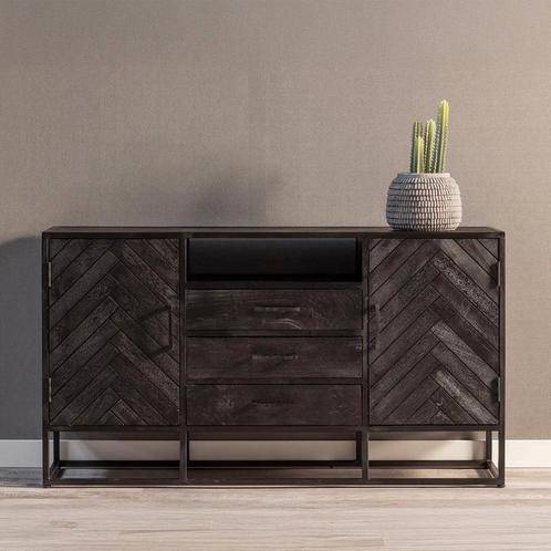 Dressoir Mangohout Kjeld 145 Zwart, Maison & Meubles, Armoires | Dressoirs, Envoi
