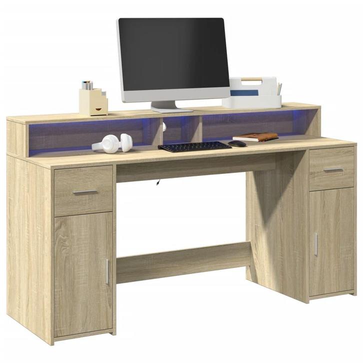 vidaXL Bureau met LED-verlichting 160x55x91 cm hout sonoma, Maison & Meubles, Bureaux, Envoi
