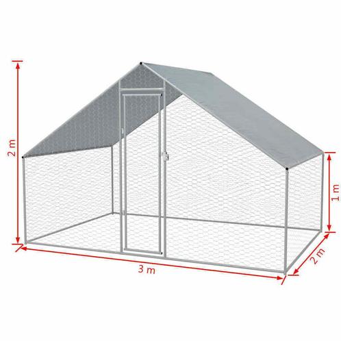 Kippenren / voliére 2 x 3 x 2 m puntdak  incl draad en zeil, Dieren en Toebehoren, Vogels | Hokken en Kooien, Nieuw