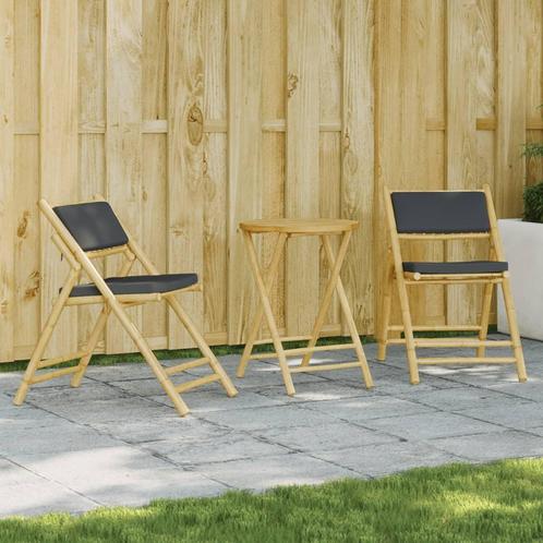 vidaXL Ensemble de bistro pliante 3 pcs et coussins gris, Jardin & Terrasse, Ensembles de jardin, Neuf, Envoi