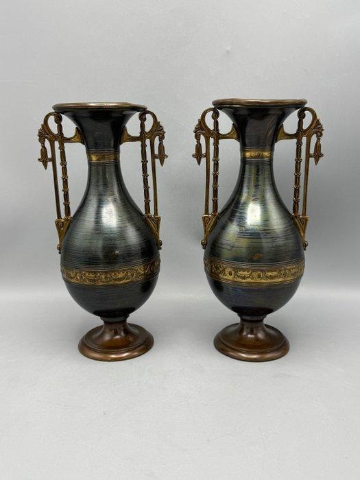 Vaas (2) - Koper - Set jugendstil vaasjes, Antiek en Kunst, Kunst | Designobjecten