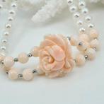 Koraal - Zilver - Armband - Roze koraal en parels