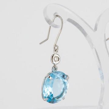 Oorbellen - 18 karaat Witgoud Topaas - Diamant