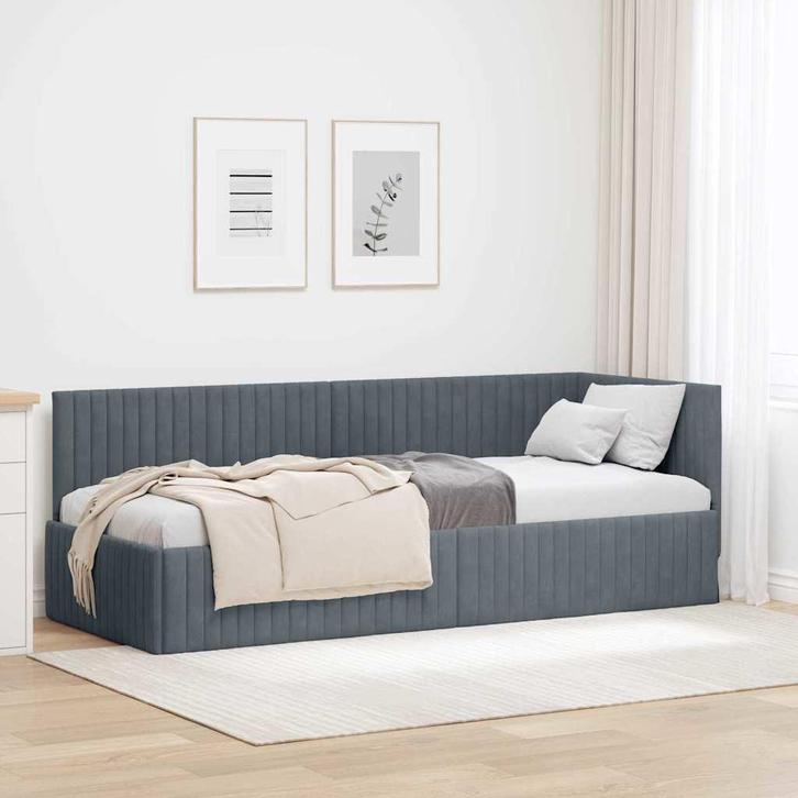 vidaXL Hoek Bed Frame met hoofdeinde Donkergrijs 80 x 200 cm, Huis en Inrichting, Slaapkamer | Bedden, Nieuw, Verzenden
