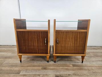 Nachtkastje - Esdoorn, Glas - Vintage nachtkastjes met