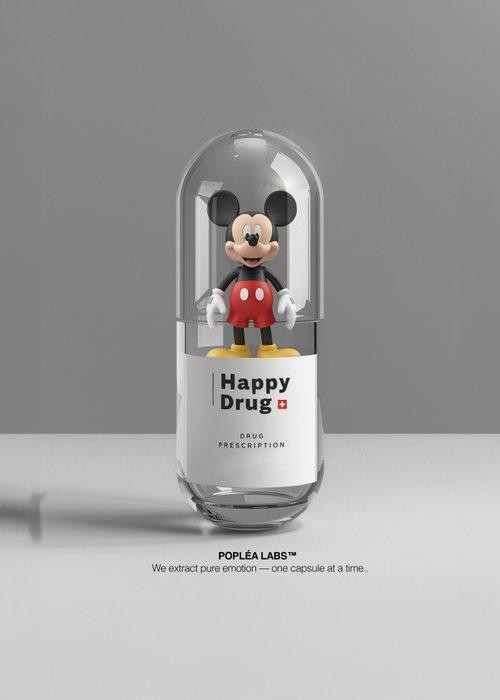 Poplea - HAPPY DRUG - POPLEA LABS - MICKEY, Antiek en Kunst, Kunst | Schilderijen | Modern