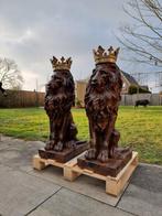 Beeld, Large Set Lions with Crown - 90,5 cm - Hars