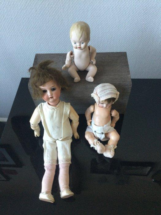 Heubach - Pop Drie poppen met biscuit hoofdjes Heubach, Antiquités & Art, Antiquités | Jouets