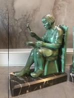 Max le Verrier - Boekensteunen (2) - Régule met groene, Antiek en Kunst