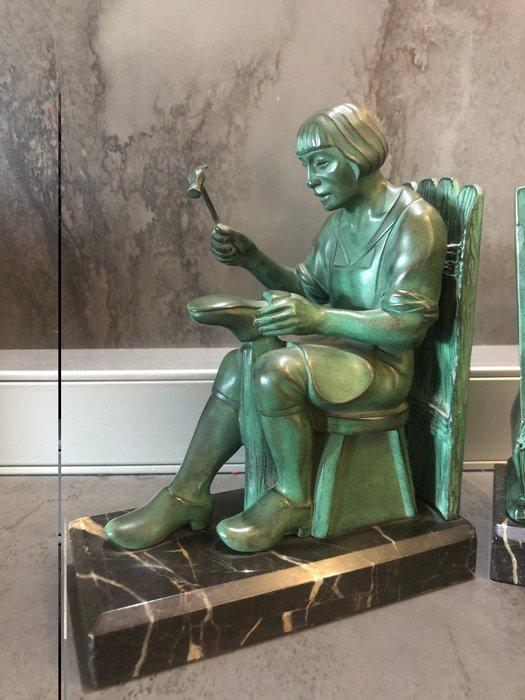 Max le Verrier - Boekensteunen (2) - Régule met groene, Antiek en Kunst, Kunst | Designobjecten