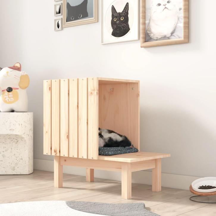 vidaXL Kattenhuis 60x36x60 cm massief grenenhout, Dieren en Toebehoren, Katten-accessoires, Nieuw, Verzenden