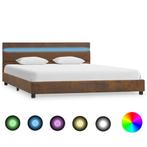 vidaXL Bedframe met LED stof bruin 140x200 cm, Huis en Inrichting, Verzenden, Nieuw