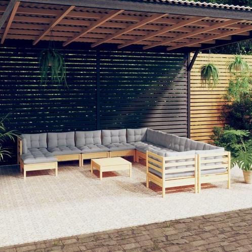 vidaXL 12-delige Loungeset met grijze kussens grenenhout, Tuin en Terras, Tuinsets en Loungesets, Loungeset, Nieuw, Verzenden