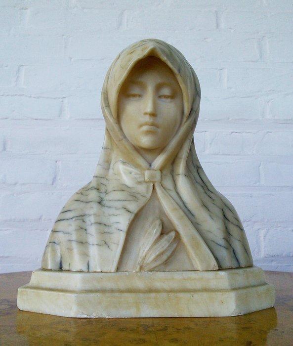 Buste, Art Nouveau beeldhouwwerk - 24 cm - Albast, Antiek en Kunst, Kunst | Designobjecten