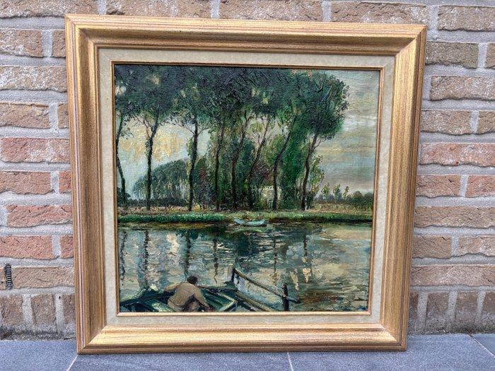 Oscar Hoge (1884-1965) - Vijver met roeiers, Antiek en Kunst, Kunst | Schilderijen | Klassiek