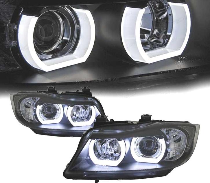 PHARES XÉNON ANGEL EYES U 3D LED BMW E90 E91 05-08 NOIR, Auto-onderdelen, Verlichting, Verzenden