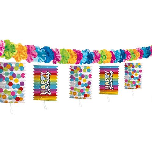 Happy Birthday Lampionnen Slinger Regenboog Confetti 3,6m, Hobby en Vrije tijd, Feestartikelen, Nieuw, Verzenden