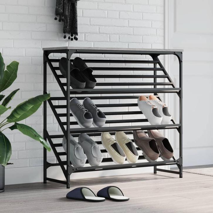 vidaXL Schoenenrek 90x30x85 cm bewerkt hout grijs sonoma, Huis en Inrichting, Kasten | Schoenenkasten, Nieuw, Verzenden