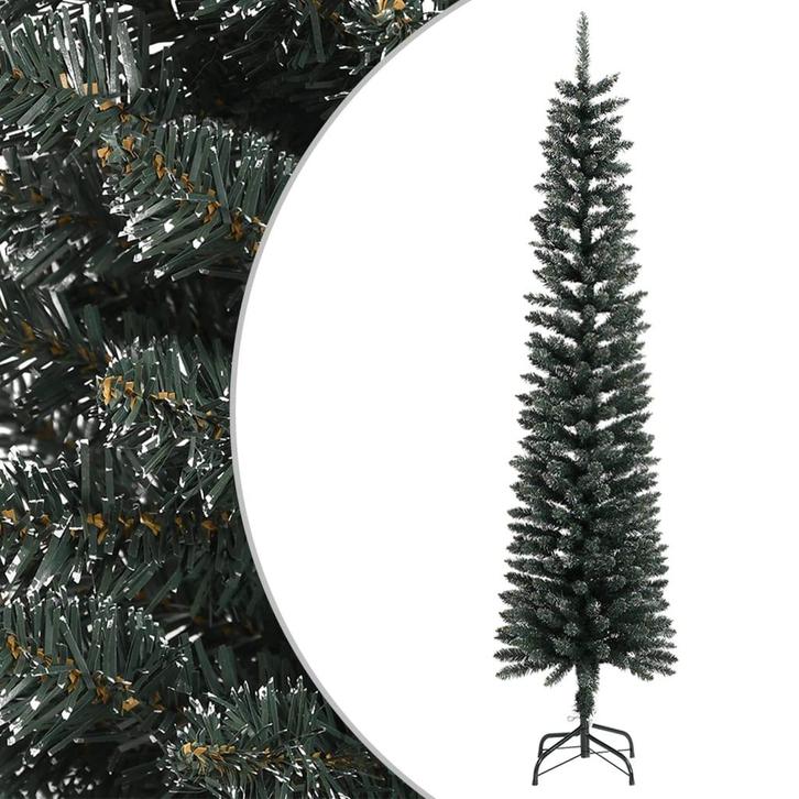 vidaXL Kunstkerstboom met standaard smal 240 cm PVC groen, Diversen, Kerst, Nieuw, Verzenden