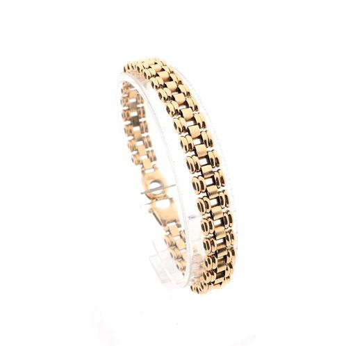 Gouden fantasie schakel armband | 18 cm (rolex schakel), Handtassen en Accessoires, Armbanden, Overige kleuren, Gebruikt, Goud