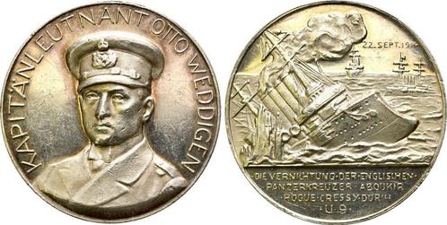 Zilver medaille Versenkung der Panzerkreuzer 1914 Eerste..., Timbres & Monnaies, Pièces & Médailles, Envoi