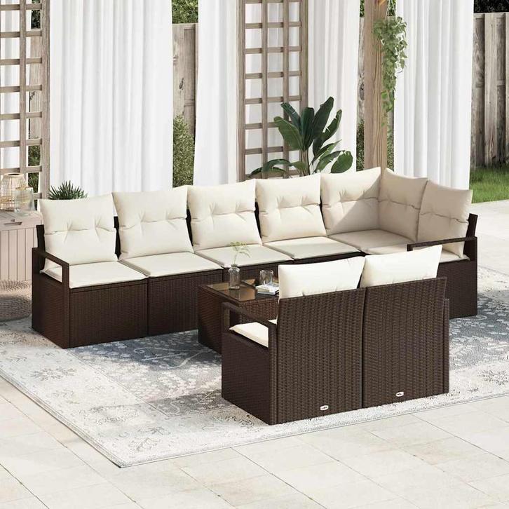vidaXL Bankstel met kussen met opslag 9 pcs Bruin en Crème, Tuin en Terras, Tuinsets en Loungesets, Nieuw, Verzenden