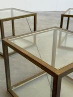 Middentafel - Messing, Glas - Drie bijzettafeltjes van