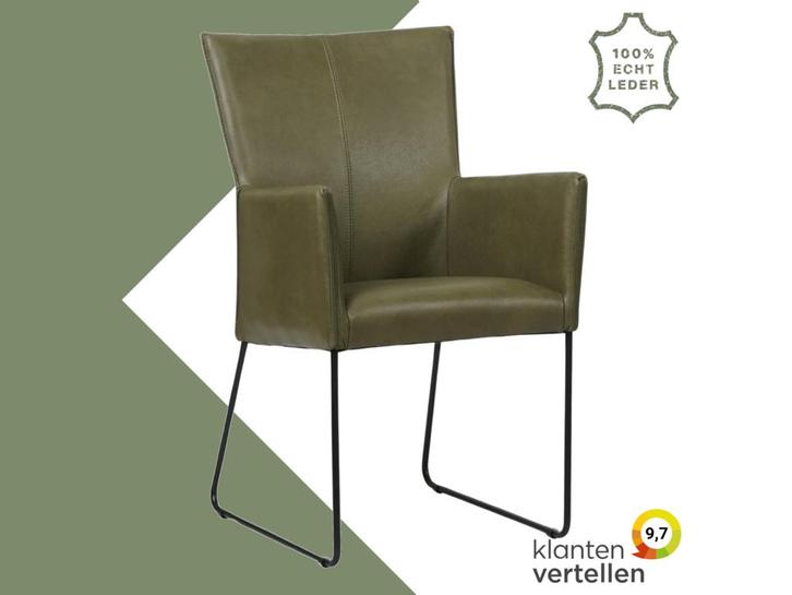 Leren eetkamerstoel Mate met armleuning - Granada Moss, Huis en Inrichting, Stoelen, Overige kleuren, Eén, Nieuw, Leer, Ophalen of Verzenden