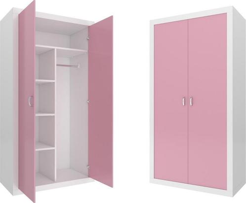 Moderne kledingkast met 5 schappen - wit/roze - 90x190x50..., Huis en Inrichting, Kasten | Kleerkasten, Nieuw, Ophalen of Verzenden