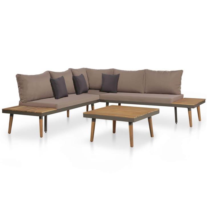 vidaXL 4-delige Loungeset met kussens massief acaciahout, Tuin en Terras, Tuinsets en Loungesets, Loungeset, Nieuw, Verzenden
