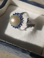 Ring - 18 karaat Witgoud Parel - Saffier, Nieuw