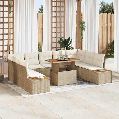 vidaXL Tuin Eettafel Set 10 pcs Beige en Crème 100 x 55 x 73, Tuin en Terras, Tuinsets en Loungesets, Nieuw, Verzenden