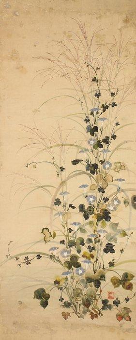 Very fine diptych Morning glory and chrysanthemum, with, Antiek en Kunst, Antiek | Overige Antiek