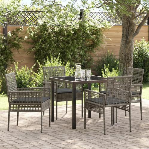 vidaXL 5-delige Tuinset met Kussens Grijs Poly Rattan, Tuin en Terras, Tuinstoelen, Nieuw, Verzenden