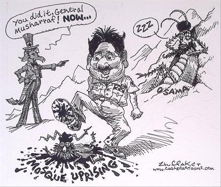 Pentekening Amerika - Musharraf ontwaakt (lijst optie), Antiek en Kunst, Kunst | Tekeningen en Fotografie, Verzenden