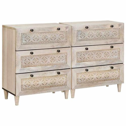 vidaXL Dressoir 2 pcs Wit 60 x 33 x 75 cm massief mangohout, Huis en Inrichting, Kasten | Overige, Nieuw, Verzenden