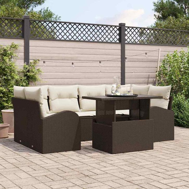 vidaXL Tuinbank Set met kussen met opslag 7 pcs Bruin Poly, Tuin en Terras, Tuinsets en Loungesets, Nieuw, Verzenden