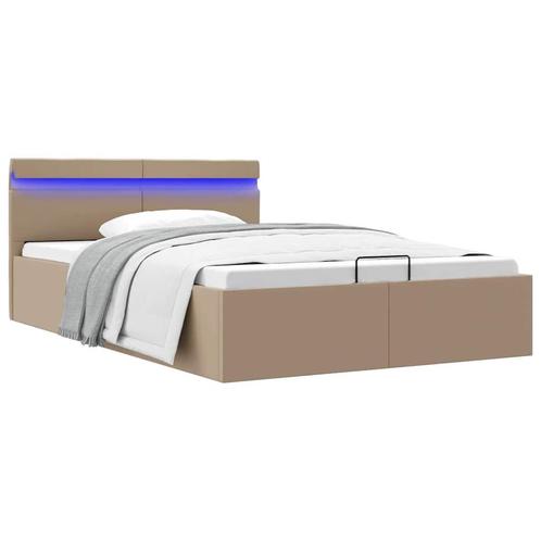 vidaXL Bedframe met opslag en LED kunstleer cappuccino, Huis en Inrichting, Slaapkamer | Bedden, Nieuw, Verzenden