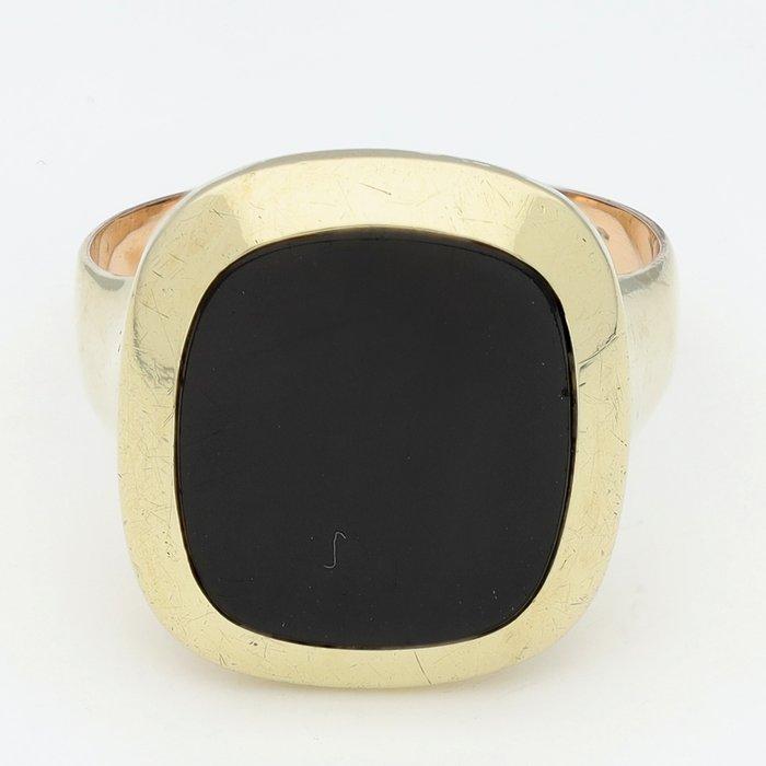 Ring - 8 karaat Geel goud - Onyx, Handtassen en Accessoires, Ringen