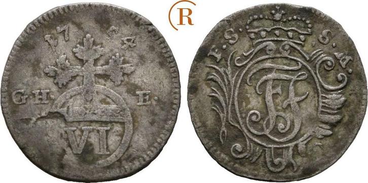 6 Pfennig Saalfeld 1754 Ghe Sachsen Coburg Saalfeld: Fran..., Postzegels en Munten, Munten | Europa | Niet-Euromunten, België